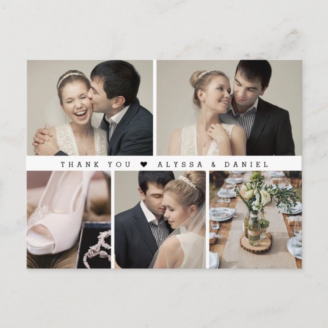 Carte Postale Élégant noir blanc chic Mariage photo Collage (Devant)