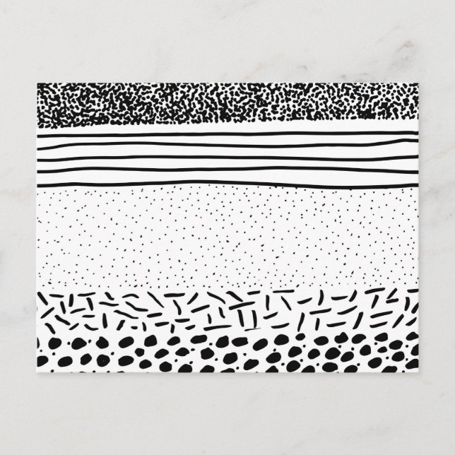 Carte Postale Élégant noir blanc dessiné à la main pois rayures (Devant)