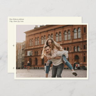 Carte Postale Élégant noir blanc simple photo Enregistrer la dat