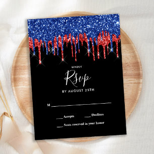Carte Postale Elégant noir rouge Parties scintillant  Mariage