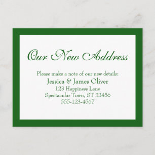 Carte Postale Élégant Notre Nouvelle Adresse Bordé Vert & Blanc