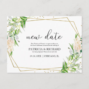 Carte Postale Élégant Nouveau Date de Mariage avec Feuillage en