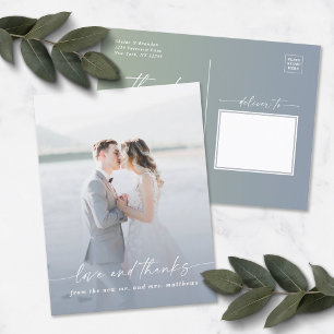 Carte Postale Elégant Ombre Dusty Blue Mariage superposition pho