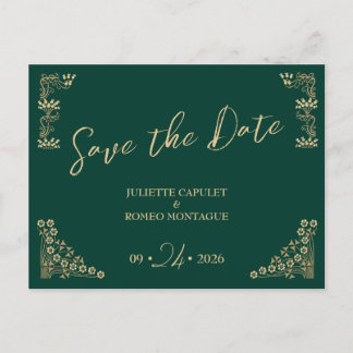 Carte Postale Elégant or Art Déco sur vert enregistrer la date