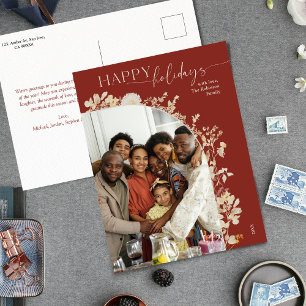 Carte Postale Elégant or Floral Wreath Arch Joyeuses vacances