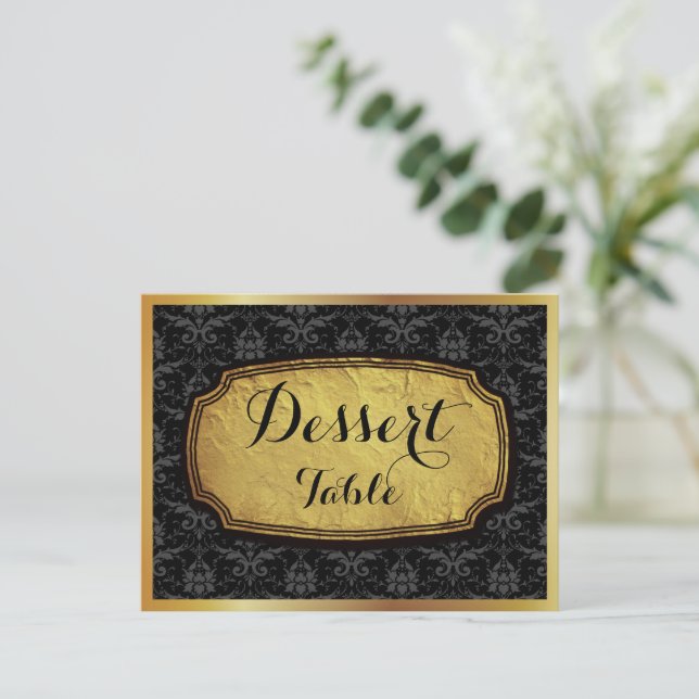 Carte Postale Élégant or noir Damas Dessert Panneau de table (Debout devant)