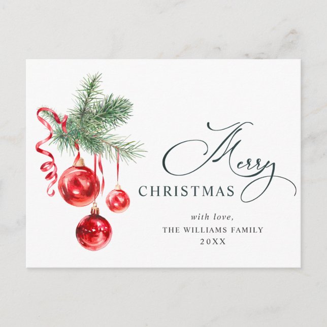 Carte Postale Élégant Ornement Rouge Joyeux Noël (Devant)