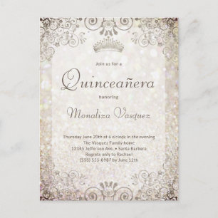Carte Postale Élégant Paillettes Dorées Quinceañera 15e Anniver
