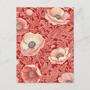 Carte Postale Élégant Papes Rouge Rose Art Floral
