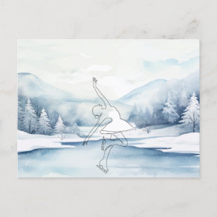 Carte Postale Elégant patineur sur glace en Wonderland hivernal
