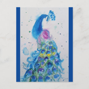 Carte Postale Elégant Peacock bleu aquarelle peinture