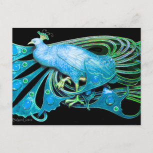CARTE POSTALE ÉLÉGANT PEACOCK EN BLEU NOIR TURQUOISE