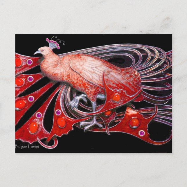 CARTE POSTALE ÉLÉGANT PEACOCK EN NOIR ROUGE (Devant)