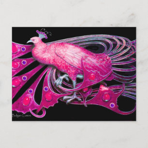 CARTE POSTALE ÉLÉGANT PEACOCK EN ROSE FUCHSIA NOIR