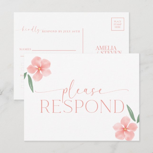 Carte Postale Elégant Pêche Florale Mariage RSVP (Devant / Derrière)
