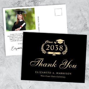 Carte Postale Elégant Photo Black Gold Merci de graduation