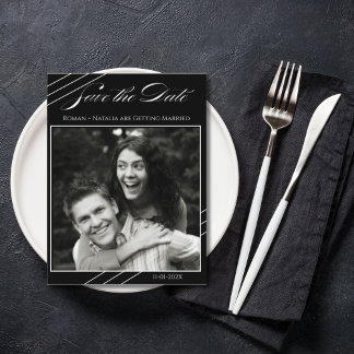 Carte Postale Elegant Photo Minimalist Black White Save the Date