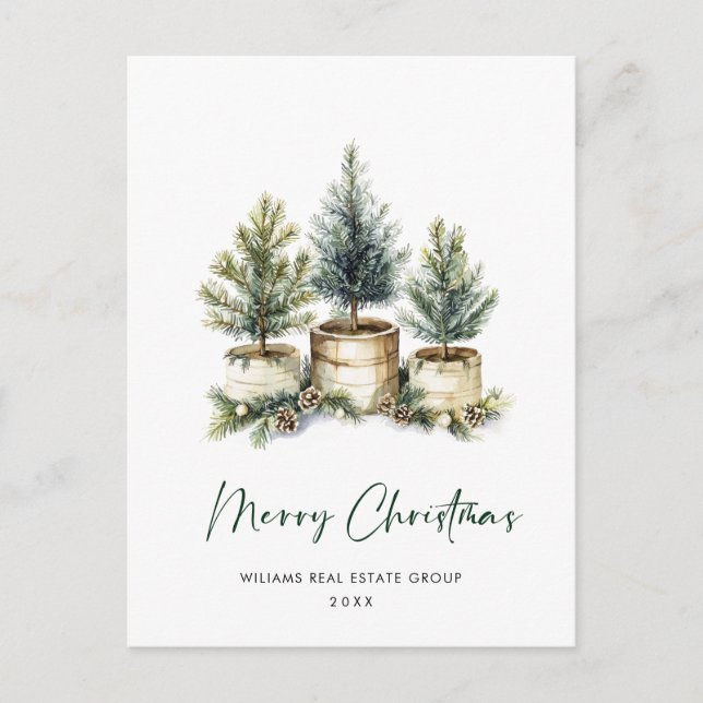 Carte Postale Elégant Pine Tree Noël Société Salutation (Devant)