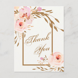 Carte Postale Elegant Pink Blush Floral Wedding Photo Thank You