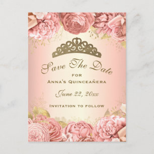 Carte Postale Élégant Pink Or Floral Quinceanera Enregistrer La 