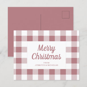 Carte Postale Élégant Pink Plaid Joyeux Noël