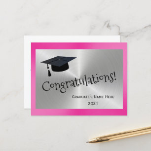 Carte Postale Elegant Pink Silver Félicitations Graduation