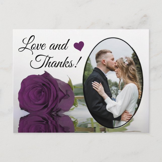 Carte Postale Élégant Plum violet Rose Mariage Amour & Merci (Devant)