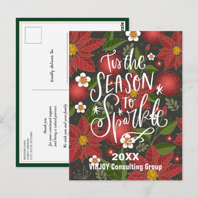 Carte Postale Elégant Poinsettia Floral Greenery Business (Devant / Derrière)