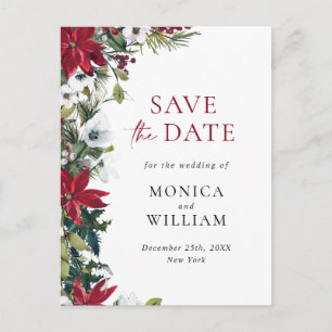 Carte Postale Élégant Poinsettia Rouge Mariage Enregistrer la Da