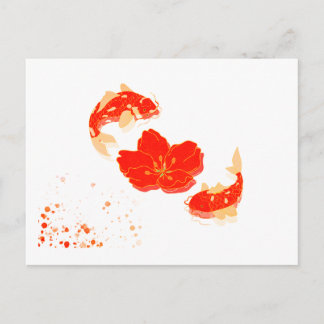 Carte Postale Elégant poisson Koi et l'art de la Blossom Rouge |