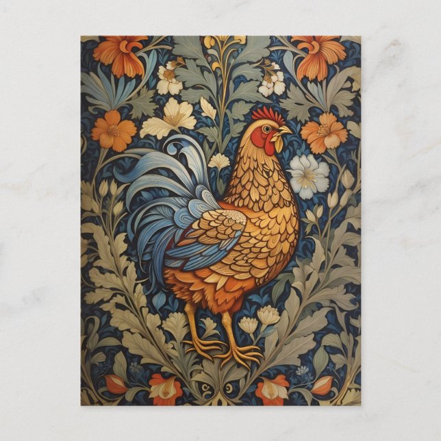 Carte Postale Élégant poulet William Morris Inspiré Floral (Devant)