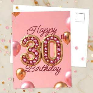 Carte Postale Élégant rose et or 30e anniversaire Jalon