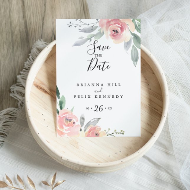 Carte Postale Élégant rose flou floral Enregistrer la date (Créateur téléchargé)