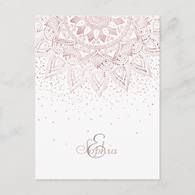 Carte Postale Elégant Rose Gold Dots Mandala (Devant)