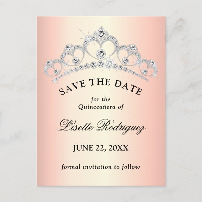 Carte Postale Élégant Rose Gold Quinceanera Save The Date (Devant)