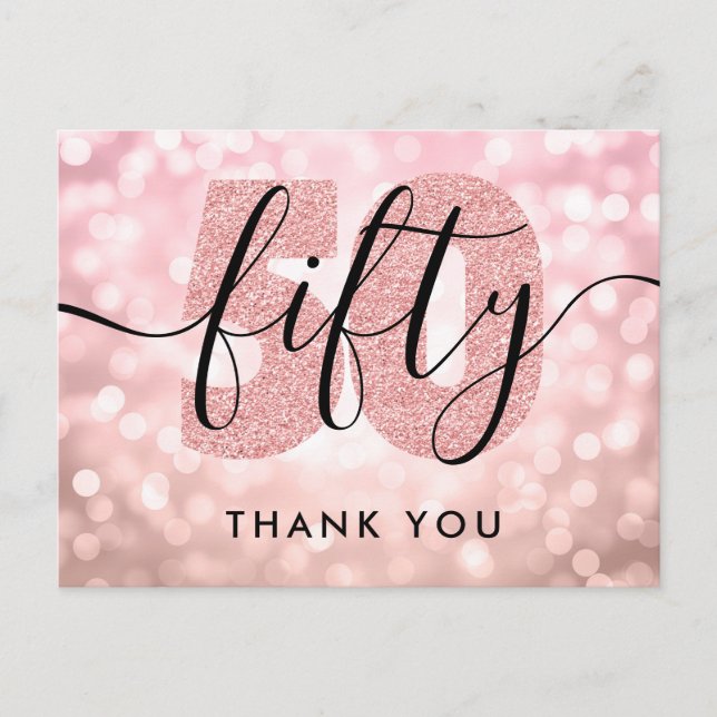 Carte Postale Elégant Rose moderne Gold 50e anniversaire Merci (Devant)