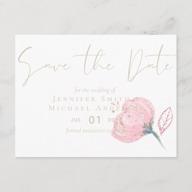 Carte Postale Élégant Rose or moderne Mariage Étincelle (Devant)