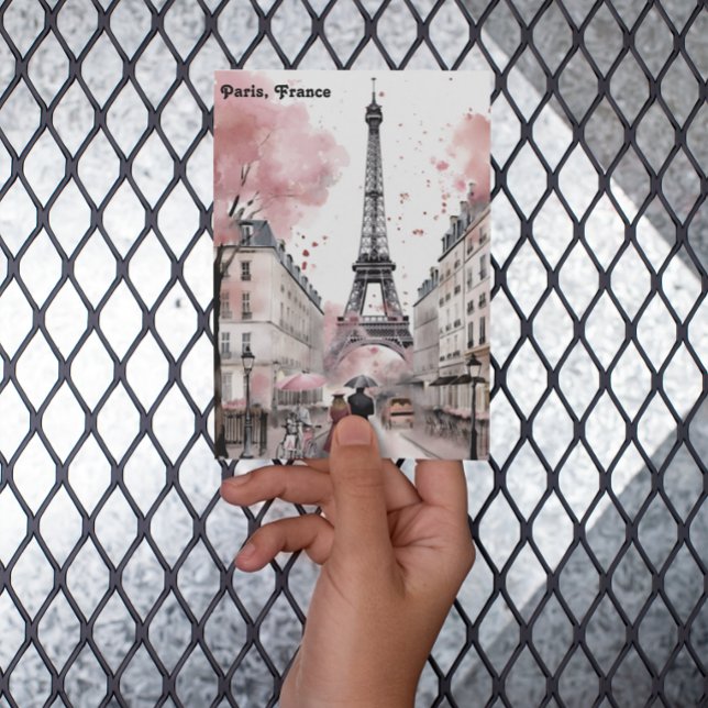 Carte Postale Elégant Rose Paris France Tour Eiffel romantique (rose watercolor paris france painting postcard)