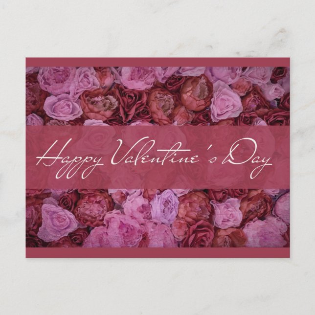 Carte Postale Élégant rose rose Rose Floral Joyeux Valentines Da (Devant)