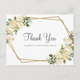 Carte Postale Élégant Rose végétal Mariage Merci