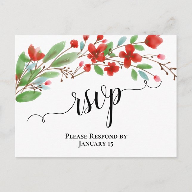 Carte Postale Elégant rouge aquarelle fleurit Mariage RSVP (Devant)