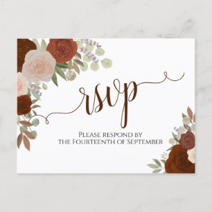 Carte Postale Elégant rouille orange aquarelle Roses mariage RSV