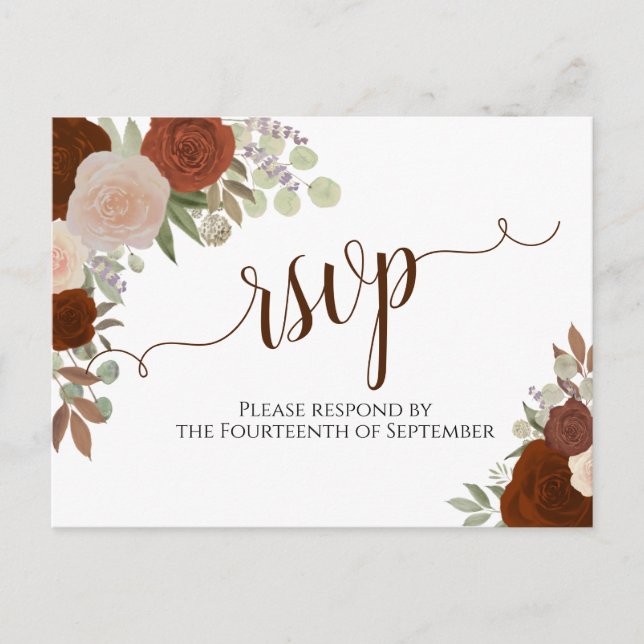 Carte Postale Elégant rouille orange aquarelle Roses mariage RSV (Devant)