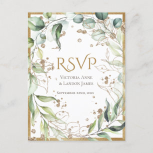 Carte Postale Elégant rustique verdure Parties scintillant or Ma