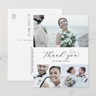 Carte Postale Élégant Script 3 Photo Collage Mariage Merci P