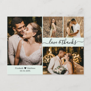 Carte Postale Élégant Script 4 Photo Collage Mariage Merci