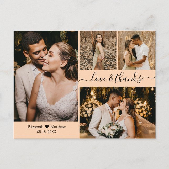 Carte Postale Élégant Script 4 Photo Collage Mariage Merci (Devant)