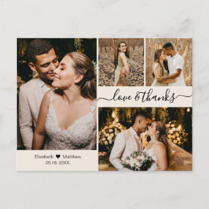 Carte Postale Élégant Script 4 Photo Collage Mariage Merci P