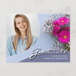 Carte Postale Élégant Script Fleurs Roses   Modern Photo Grad