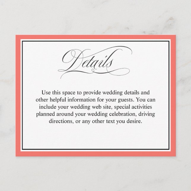 Carte Postale Élégant Script Flouris Détails Mariage Coral (Devant)